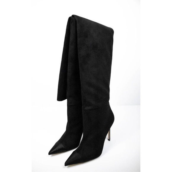 Good American Black Suede Over The Knee Boots 13, Thigh High Heeled Boots - Picture 5 of 16